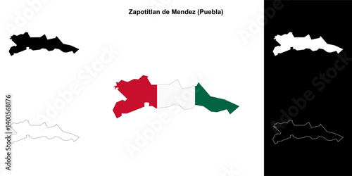 Zapotitlan de Mendez municipality (Puebla) outline map set