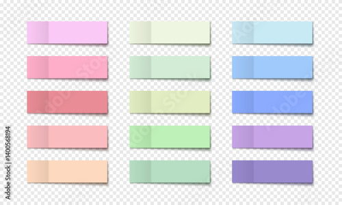 Vector collection colorful realistic sticky notes. Post note stickers template. Sticky paper tapes with shadow isolated on transparent background.