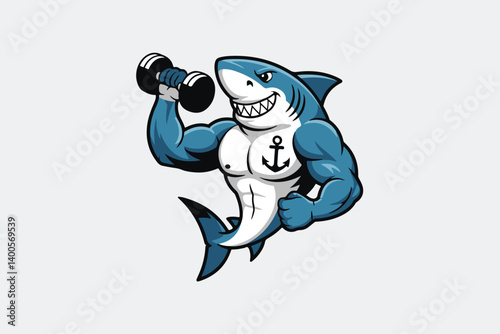 muscle shark illustration vector