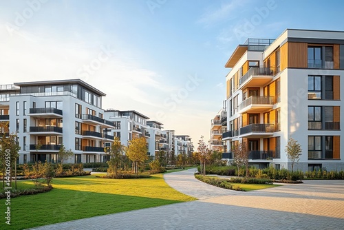 Modern Residential Architecture in Golden Hour with Clean Lines and Warm Tones in Autumn