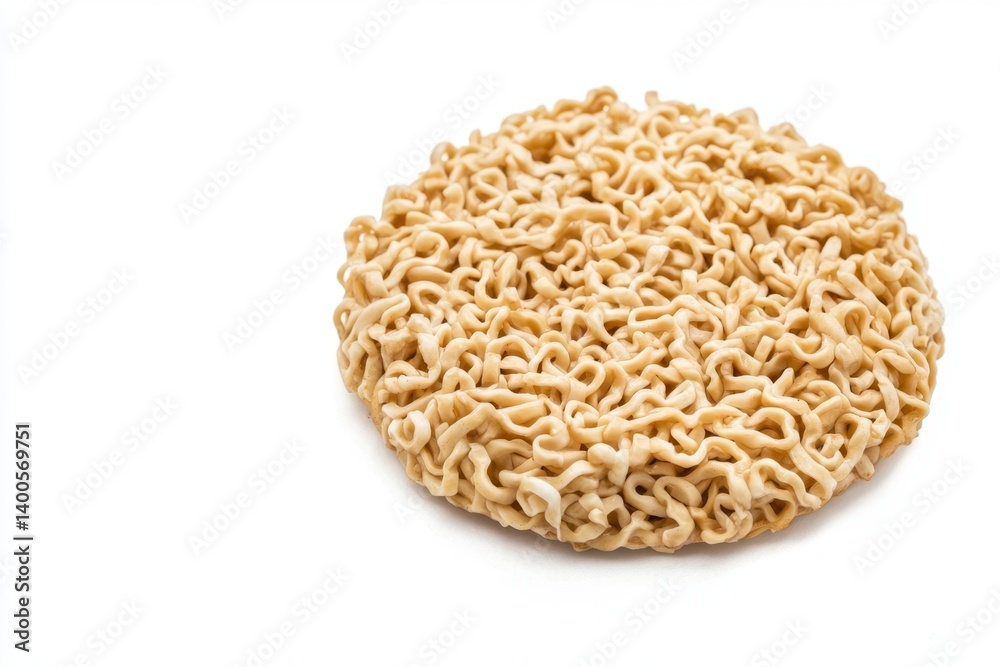 Close-up of Dry Instant Noodles Disc on a White Background Close-up of Dry Instant Noodles Disc on a White Background