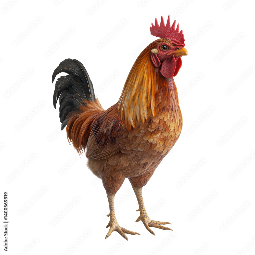 Fototapeta premium Realistic Rooster Standing Proudly with Vibrant Feathers and Color