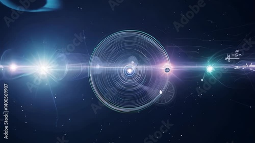 Atomic model structure with mathematical equations evolving