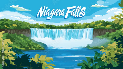 Niagara Falls powerful waterfall as a vector illustration.eps