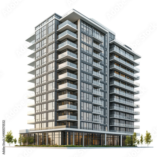 Modern Residential Building with Glass Facade and Balconies