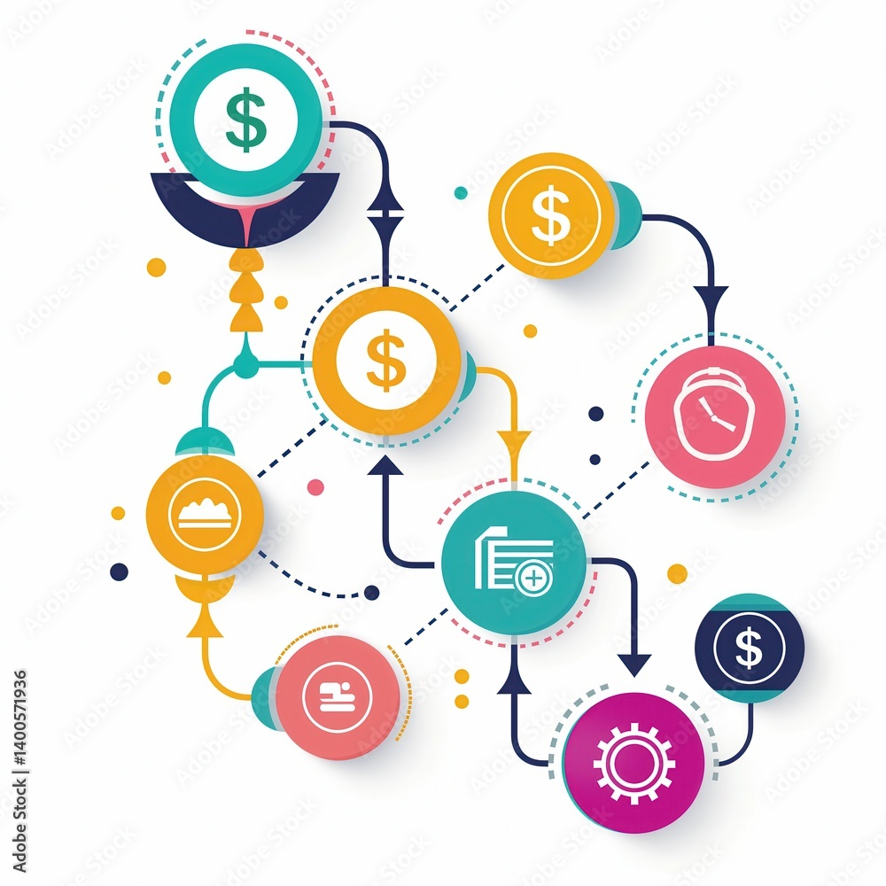 Colorful Financial Infographic Flowchart Design on White Background Colorful Financial Infographic Flowchart Design on White Background