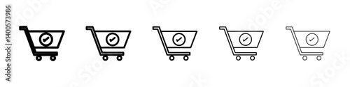 Shopping cart and check mark icon Symbol mark in Outline style