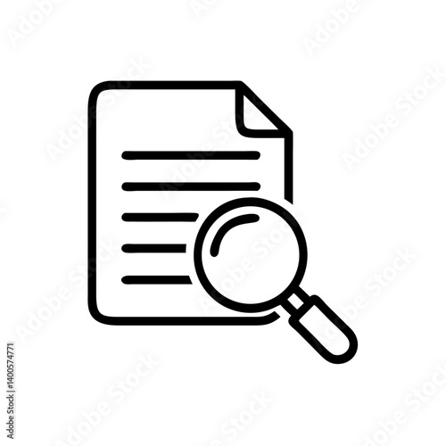 Paper and magnifying glass icon for search, file review, audit processes, or content analysis in digital or administrative platforms