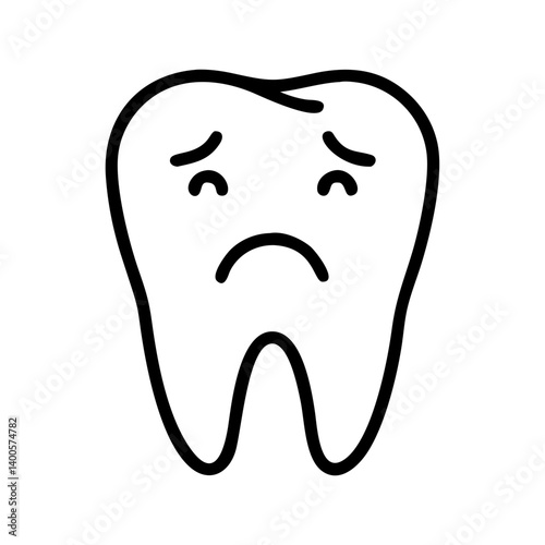 Frowning tooth icon for dental pain awareness, oral health issues, or marketing materials for dentists and dental treatment services