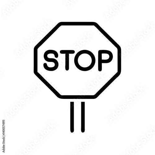 Black outline stop sign icon for traffic control interfaces, driving instruction apps, or public safety awareness materials