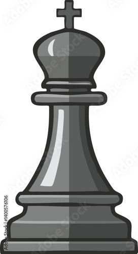 Vector Illustration of a Stylized Chess King Piece in Monochrome Black and White Featuring Smooth Curves, Crown Shape, and Classic Minimalist Design
