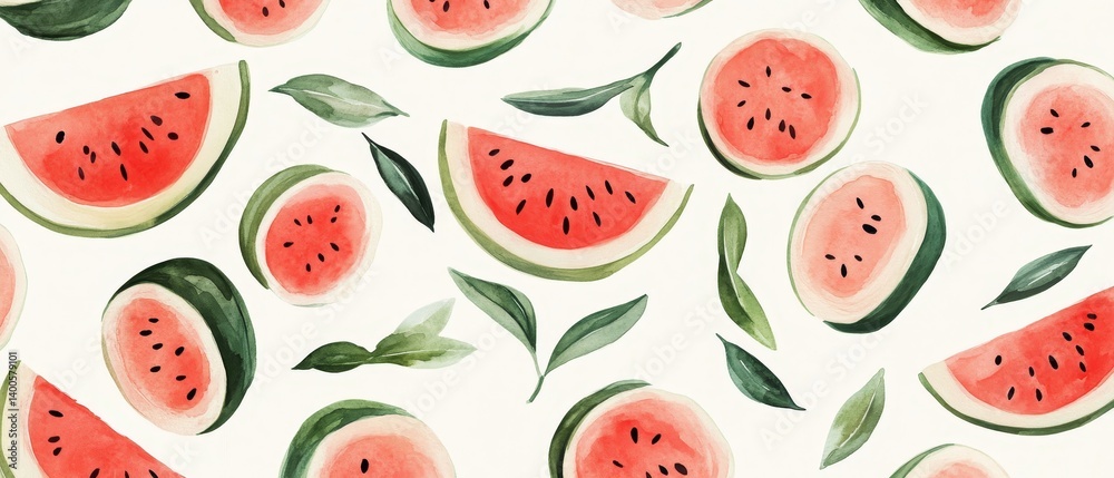 A watermelon design is painted on a white background A watermelon design is painted on a white background