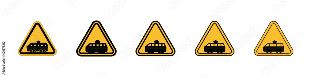 Tramway caution traffic sign Symbol mark in Outline style Tramway caution traffic sign Symbol mark in Outline style