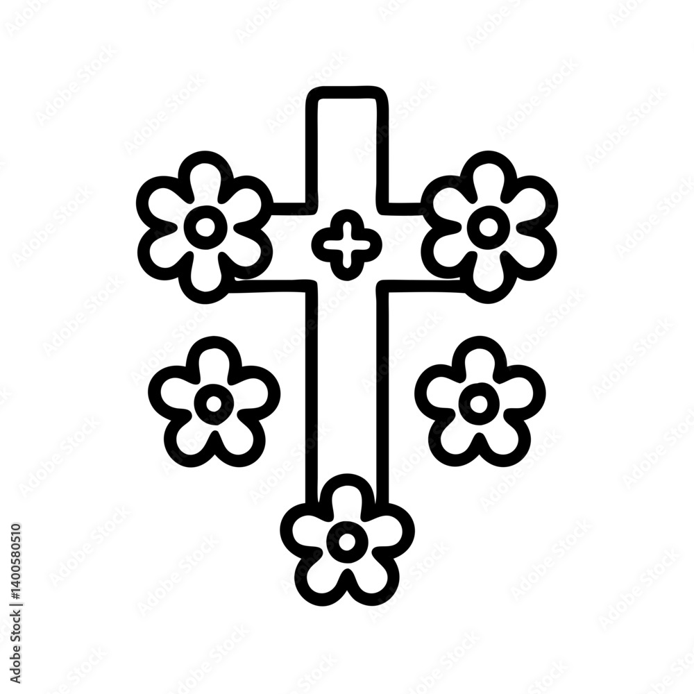 Fototapeta premium Christian cross with floral design vector illustration for easter and religious concepts design