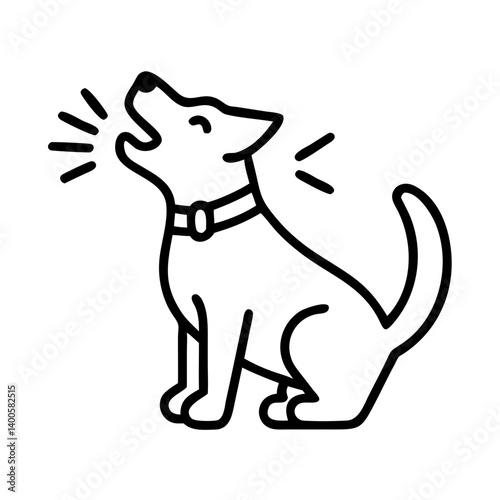 Dog barking vector illustration outline drawing of a pet animal with collar howling loud sound effect