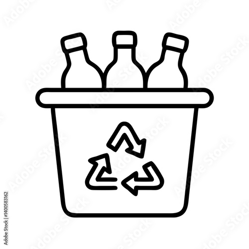 Recycling bin with glass bottles vector icon illustration for environmental awareness design