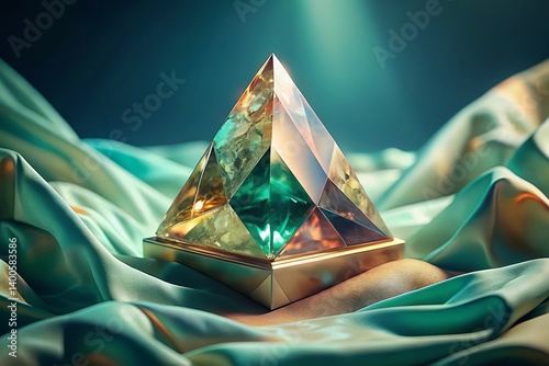 Crystal Pyramid on Turquoise, Soft Light, Spiritual, Mystical Fashion Photography