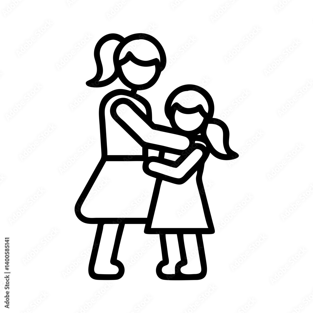 Illustration of mother hugging daughter family love parenting motherhood childcare support affection Illustration of mother hugging daughter family love parenting motherhood childcare support affection