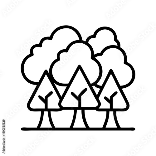 Outline vector illustration of forest trees and clouds for nature and environment design needs