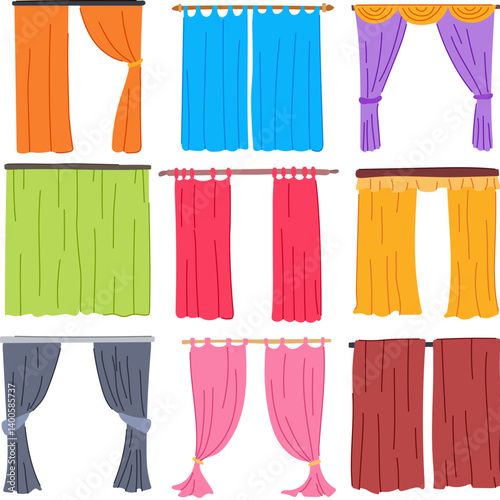 blackout curtains set cartoon vector illustration