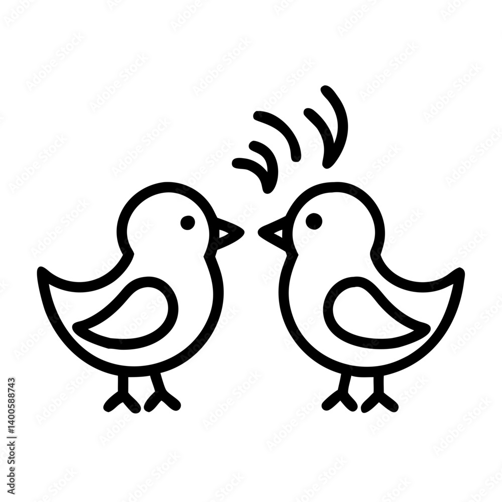 Fototapeta premium Two cute cartoon birds communicating with sound waves vector illustration graphic design