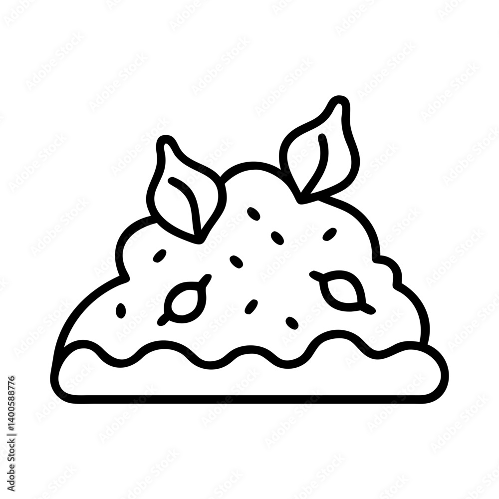 Outline vector illustration of a dessert with leaves, cake, pastry, and sweet treat design element Outline vector illustration of a dessert with leaves, cake, pastry, and sweet treat design element