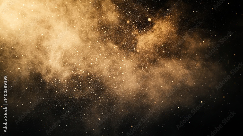 Abstract golden dust cloud with sparkling particles on black background Abstract golden dust cloud with sparkling particles on black background