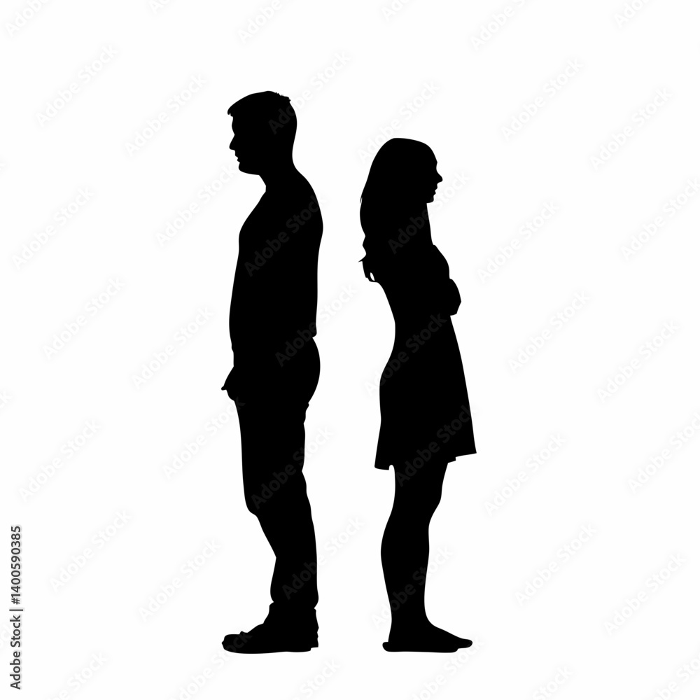 Vector silhouettes of a man and a woman, a couple of business people standing in profile Vector silhouettes of a man and a woman, a couple of business people standing in profile