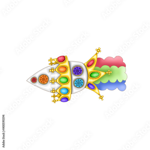 a fancy colorful UFO releasing three colors smoke.