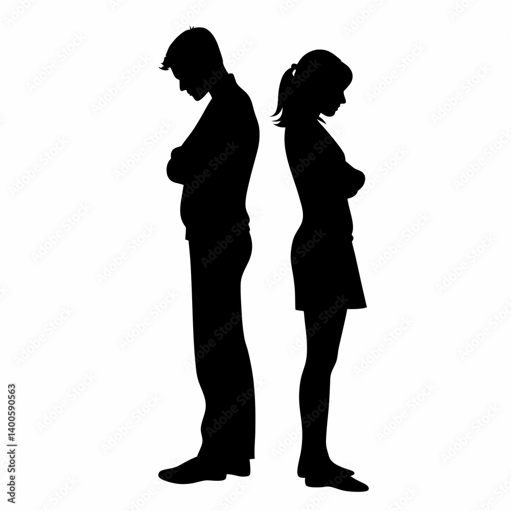 Vector silhouettes of a man and a woman, a couple of business people standing in profile Vector silhouettes of a man and a woman, a couple of business people standing in profile