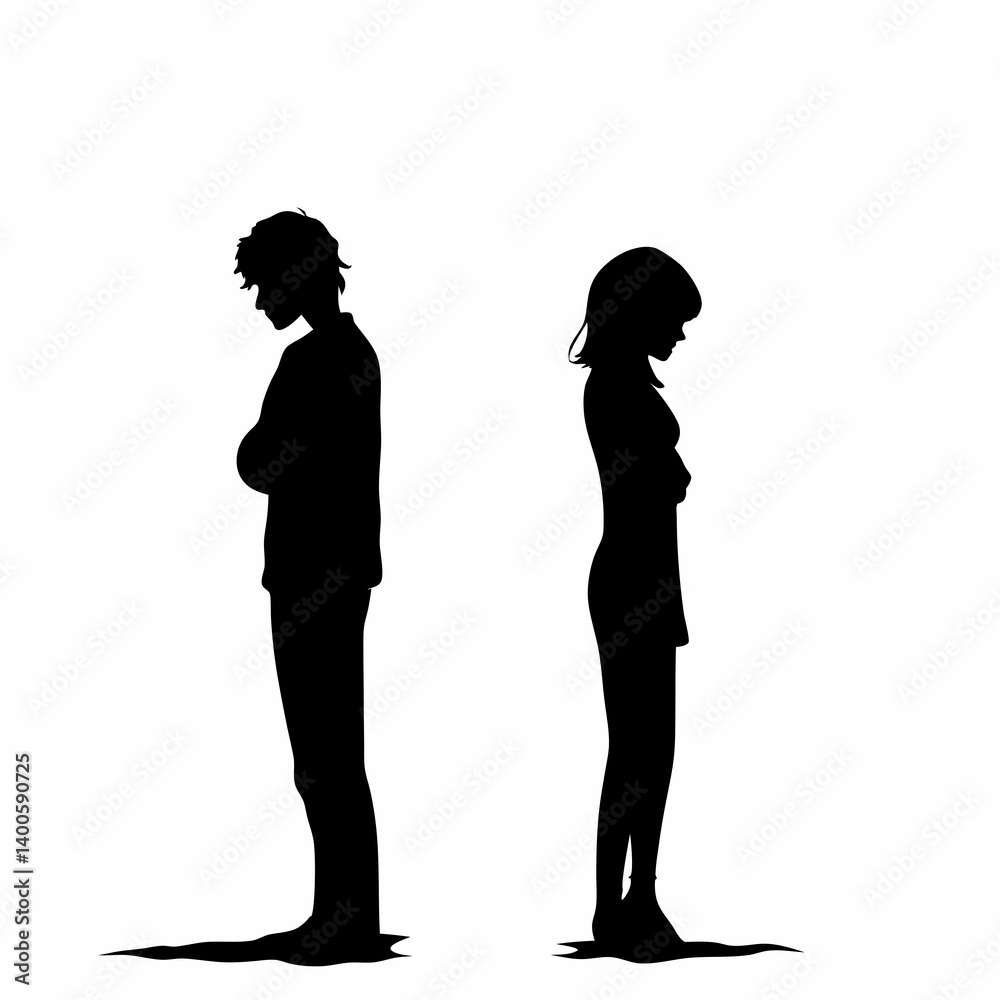 Vector silhouettes of a man and a woman, a couple of business people standing in profile Vector silhouettes of a man and a woman, a couple of business people standing in profile