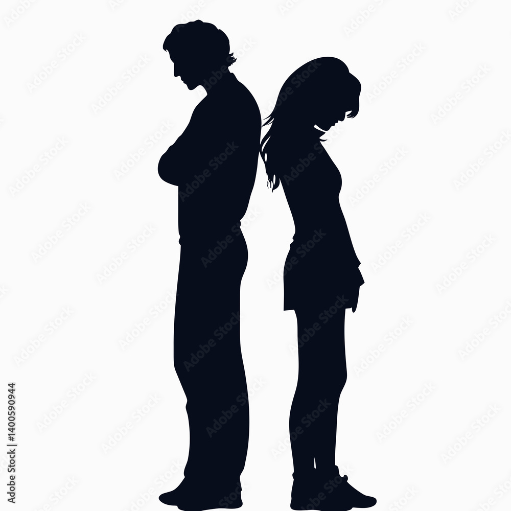 Vector silhouettes of a man and a woman, a couple of business people standing in profile Vector silhouettes of a man and a woman, a couple of business people standing in profile