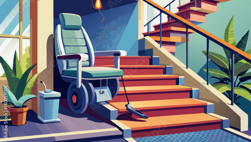 Stairlift Installation in Home - Modern stairlift installed on carpeted stairs, providing accessibility and safety for the elderly or disabled
