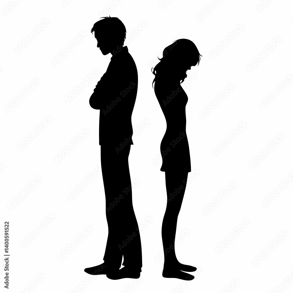 Vector silhouettes of a man and a woman, a couple of business people standing in profile Vector silhouettes of a man and a woman, a couple of business people standing in profile