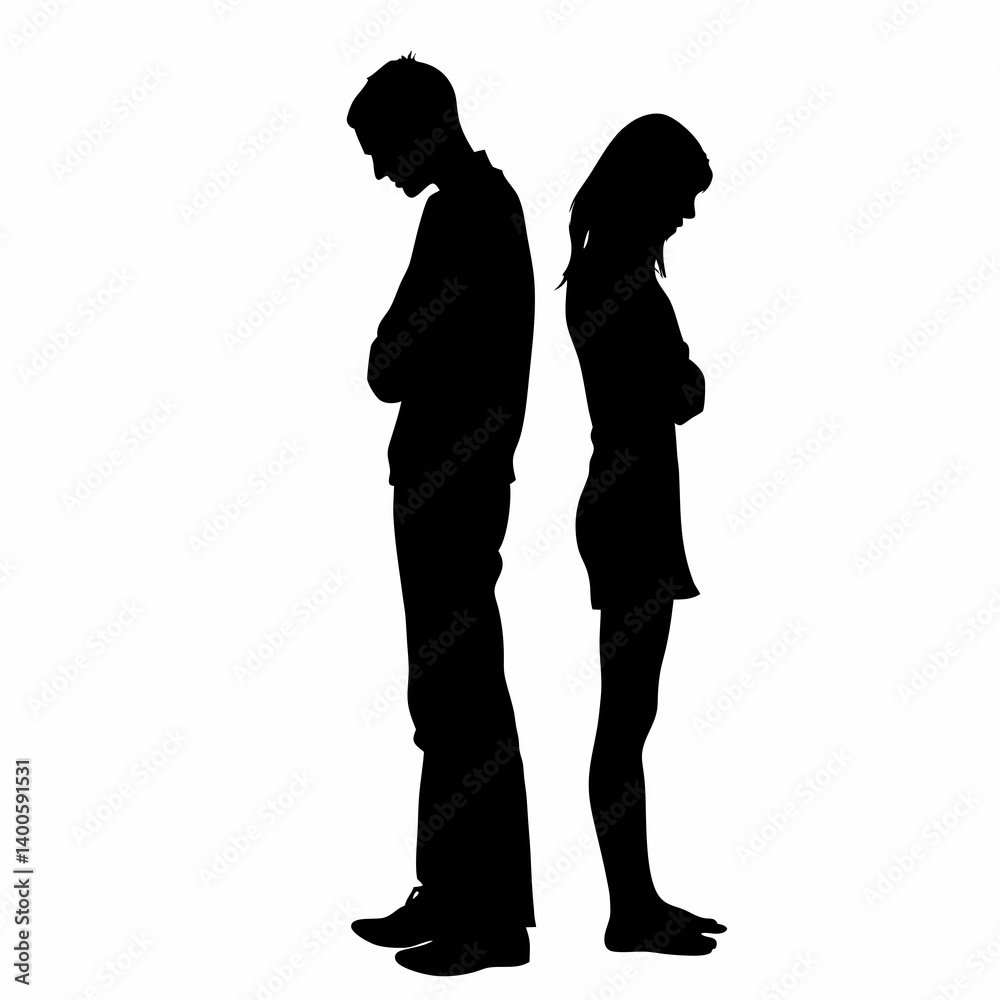 Vector silhouettes of a man and a woman, a couple of business people standing in profile Vector silhouettes of a man and a woman, a couple of business people standing in profile