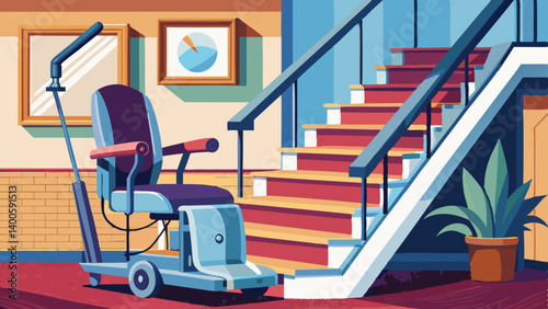 Stairlift Installation in Home - Modern stairlift installed on carpeted stairs, providing accessibility and safety for the elderly or disabled