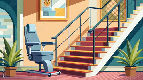 Stairlift Installation in Home - Modern stairlift installed on carpeted stairs, providing accessibility and safety for the elderly or disabled