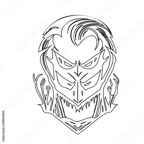 Contoured Devilish Character Line Drawing Illustration