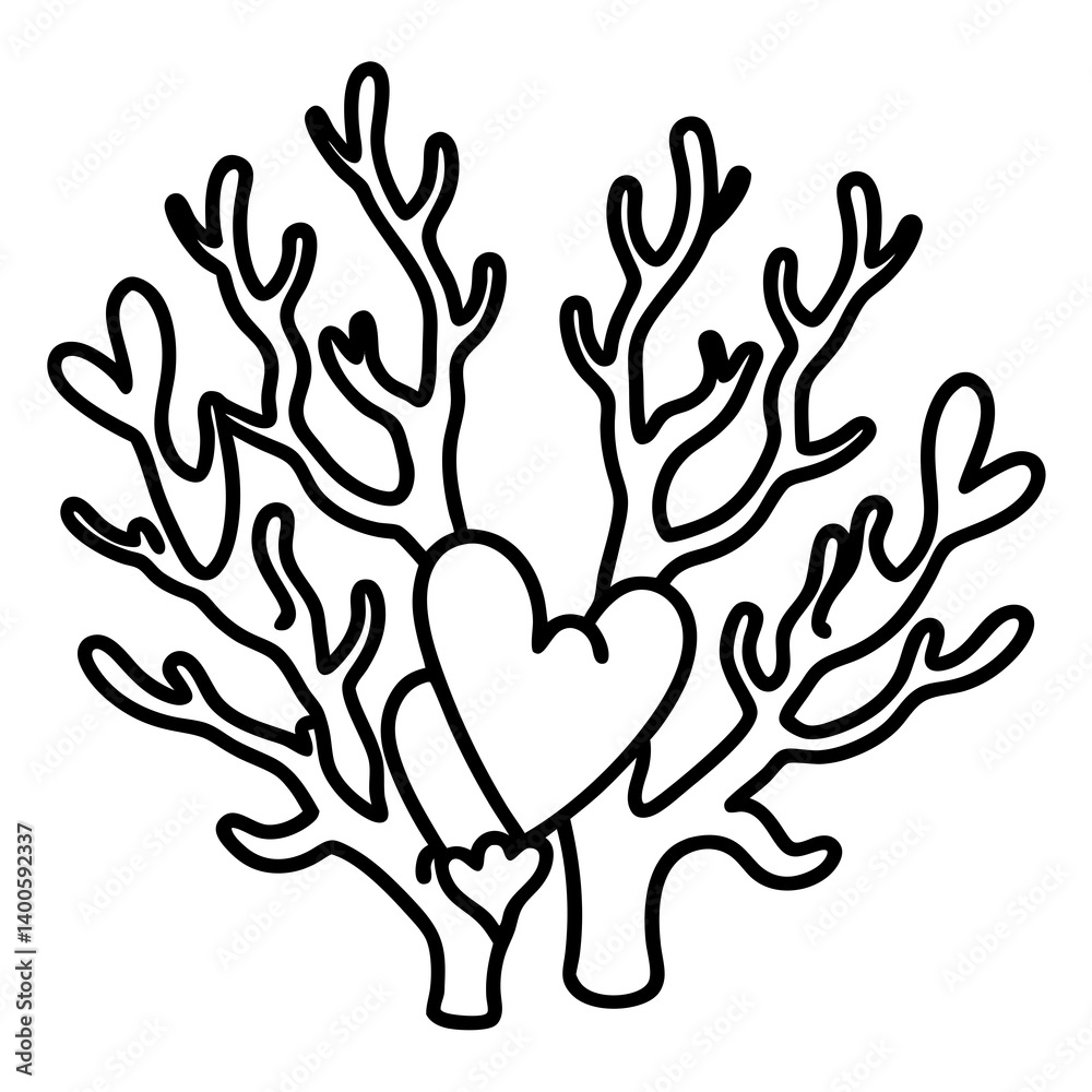 Heart-Inspired Coral Reef Line Art Heart-Inspired Coral Reef Line Art