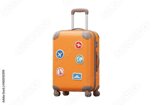 Orange Suitcase with Travel Stickers Ready for Your Next Adventure