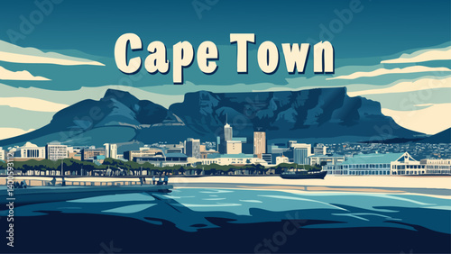 Cape Town city skyline with the harbor as a vector illustration