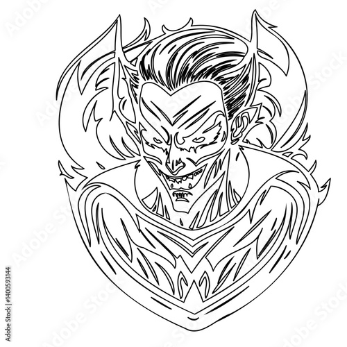 Outline of Fantasy Demon Creature Illustration