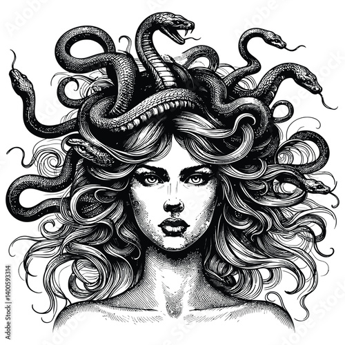 Woman with snakes on head