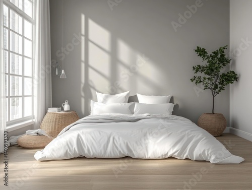 Minimalist Bedroom Interior Scandinavian Style with Natural Light and Simple Decor