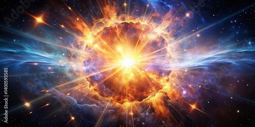 Cosmic Nebula Explosion: Vibrant Stellar Burst, Colorful Galaxy Dust Cloud