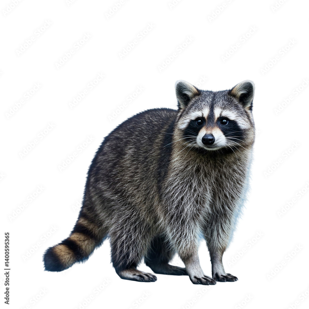 Obraz premium A Delighted Raccoon Stands Proudly Against a Brightly Colored Background, Showcasing Its Distinctive Features and Playful Nature