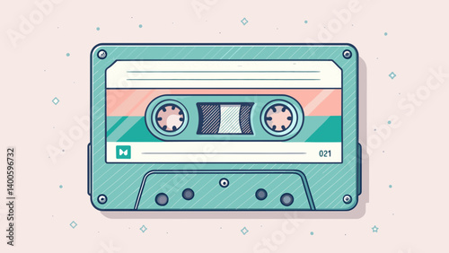 Vintage cassette tape icon in retro pastel colors