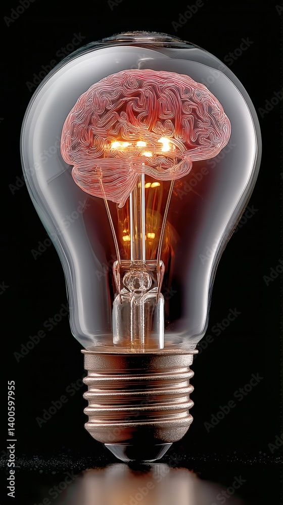 Conceptual Representation of a Brain Within a Light Bulb Showcasing Creativity and Innovation