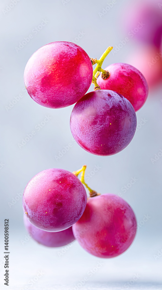 Obraz premium Grapes suspended in air showcasing their vibrant color