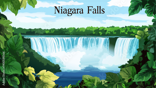 Niagara Falls mist rising over the falls as a vector illustration
